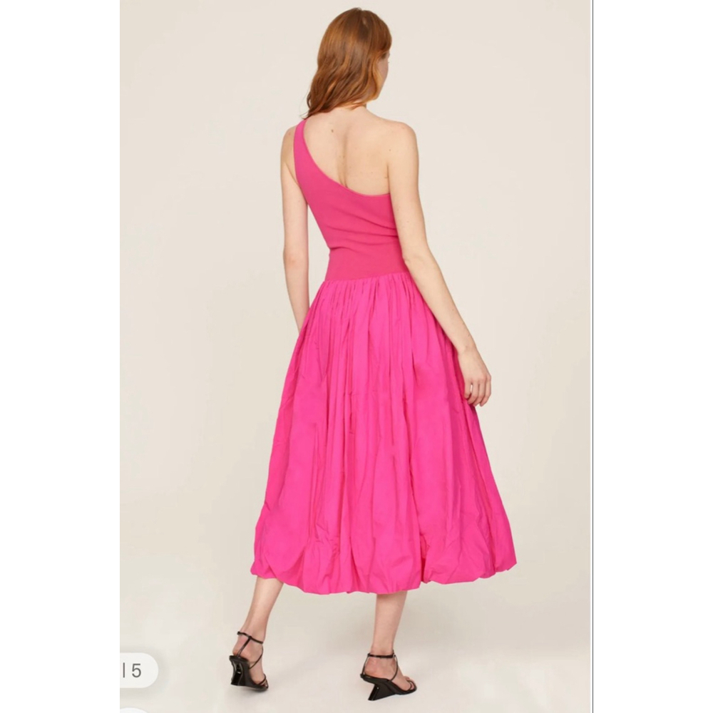 Derek Lam Pink Bubble Hem One Shoulder Midi Dress - Picture 9 of 10